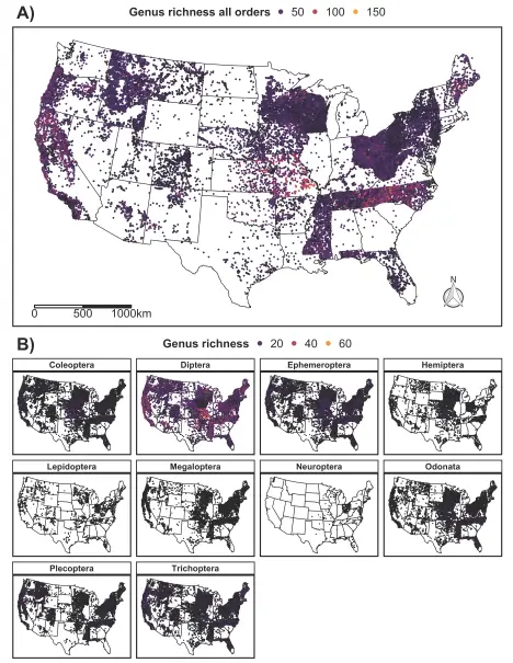 map of occurence of insects