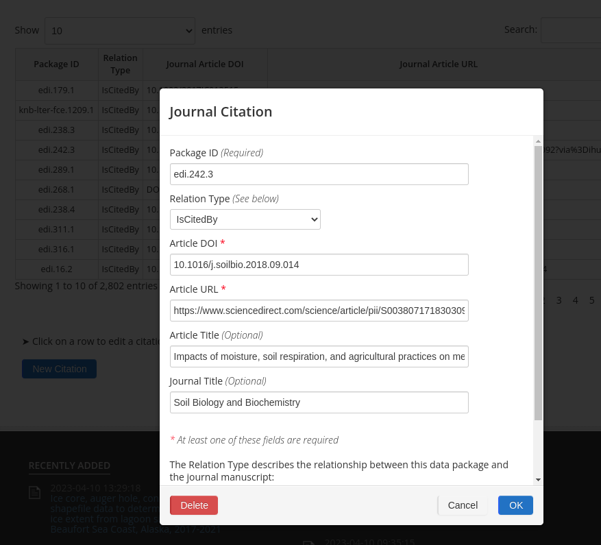 Jounrnal Citation interface
